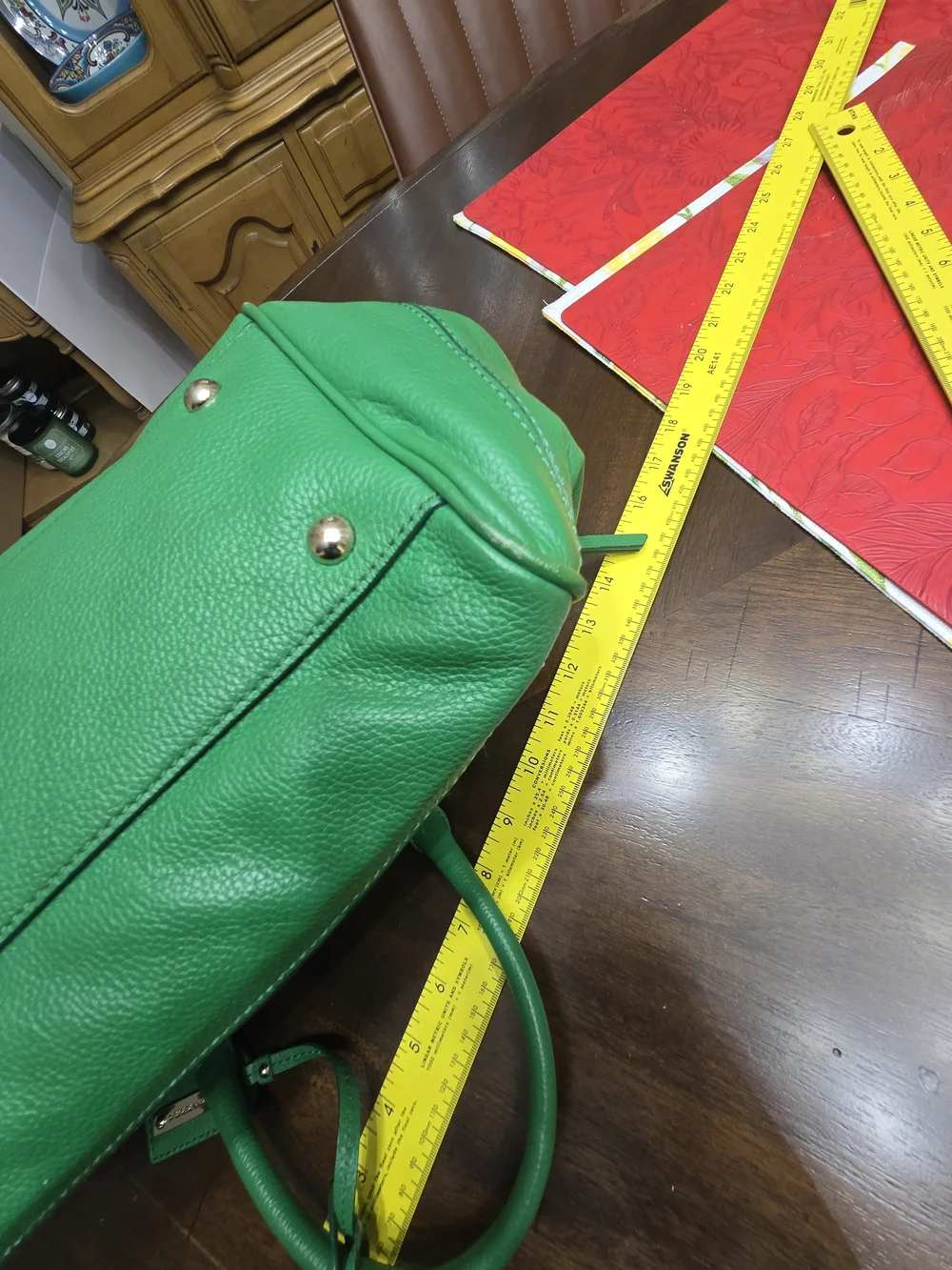 Green Leather Satchel Handbag - Unbranded